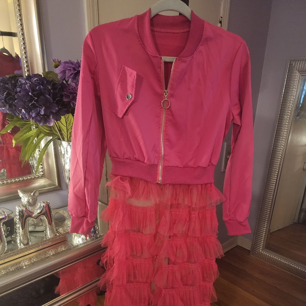 Pink jacket with ruffles